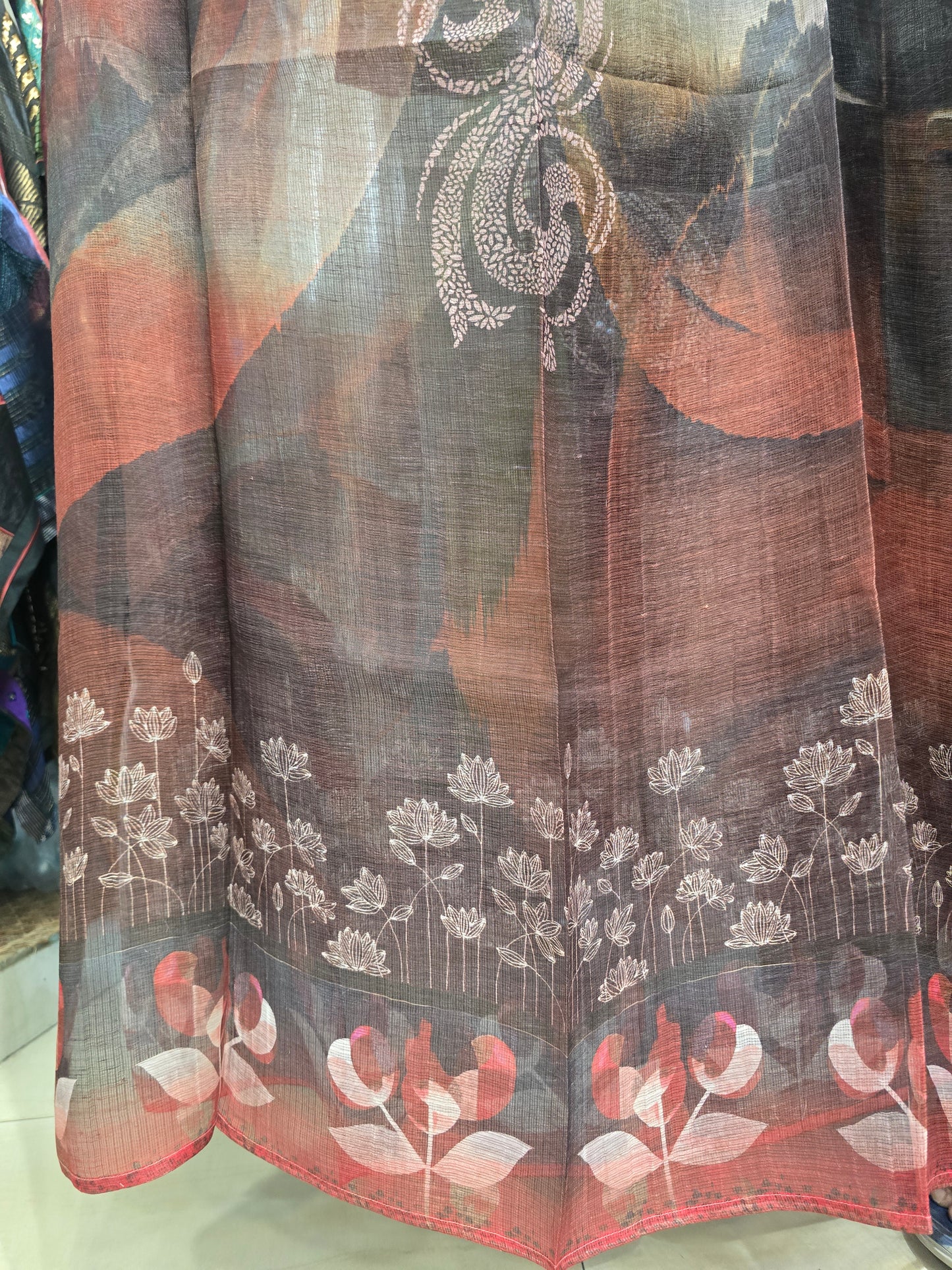 Printed silk linen Dupatta