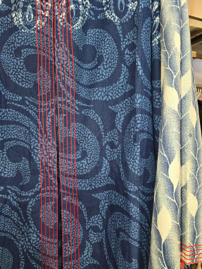 Semi Stitched Cotton Indigo blockprinted Kurta