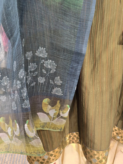 Semi Stitched Chanderi Casual Suitset