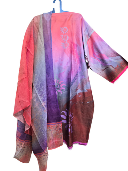 Semi Stitched Chanderi Casual Suitset