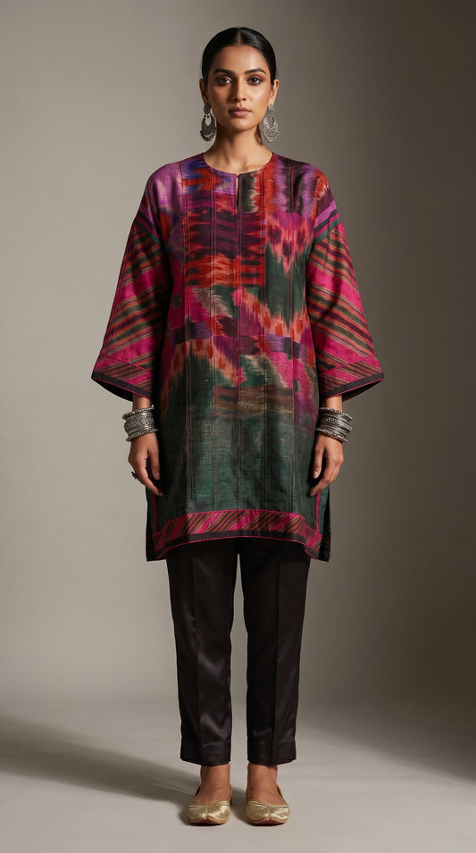Semistitched Silk Linen Kota Digital Printed Short Tunic