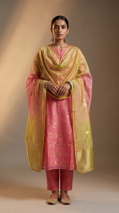 Semi Stitched Chanderi Formal Suitset