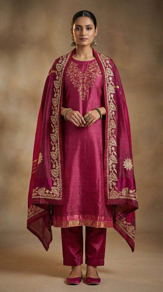 Semi Stitched Formal chanderi Suitset