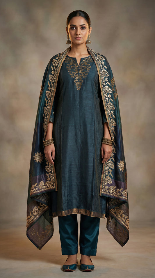 Semi Stitched Formal chanderi Suitset