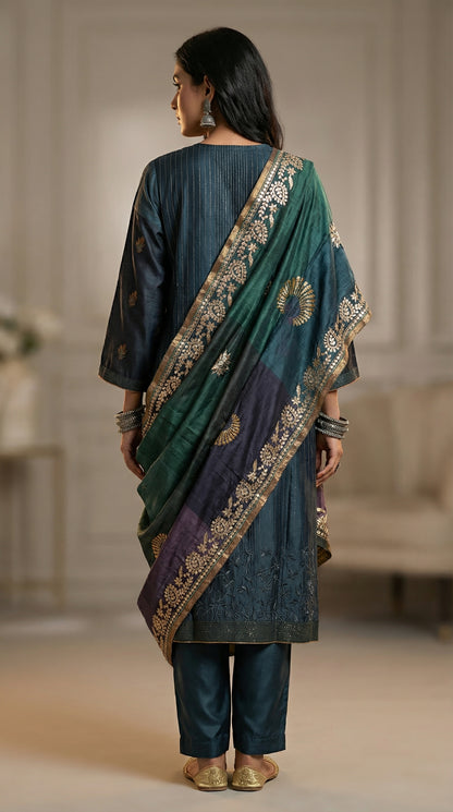 Semi Stitched Formal chanderi Suitset
