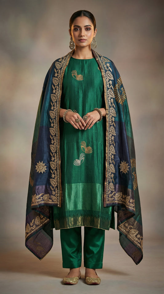 Semi Stitched Formal chanderi Suitset