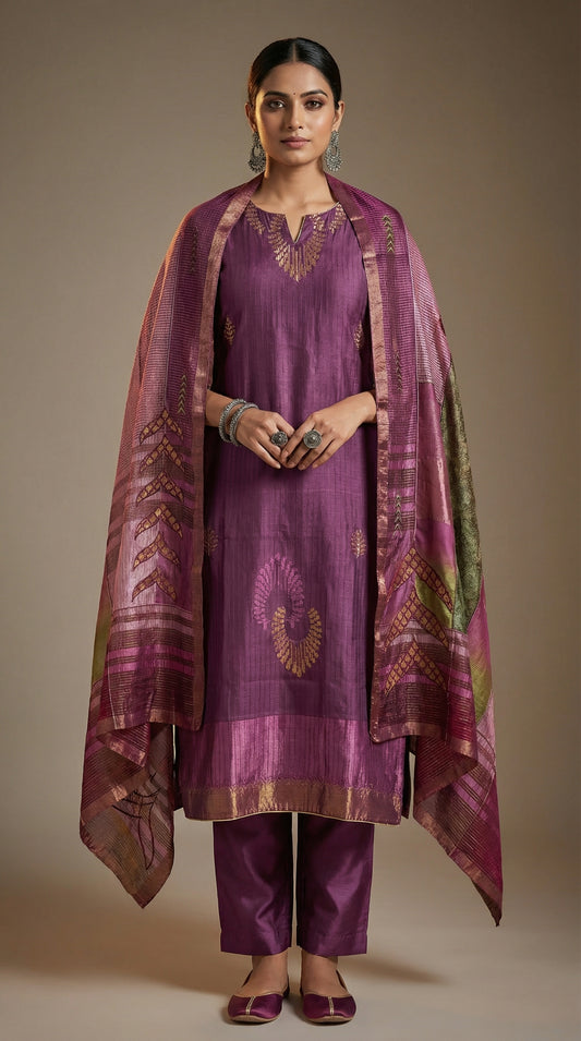 Semi Stitched Chanderi Formal Suitset