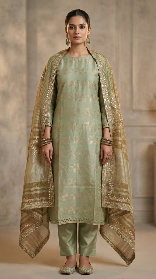 Semi Stitched Chanderi Formal Suitset