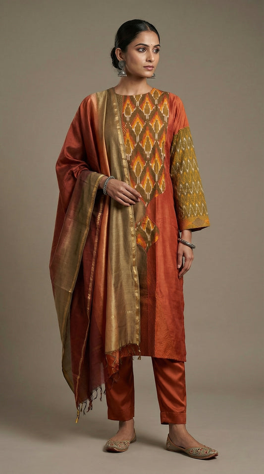 Semi Stitched Chanderi Formal Suitset