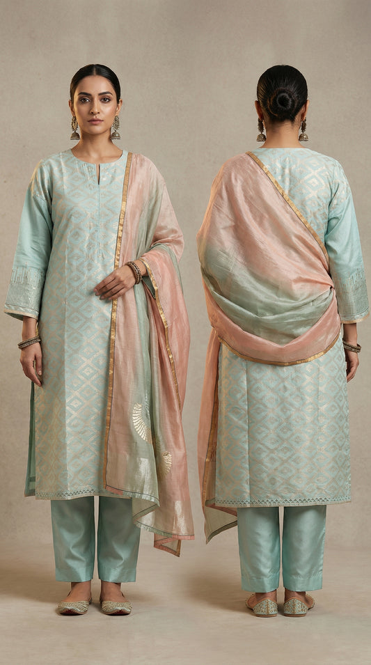 Semi Stitched Formal chanderi Suitset