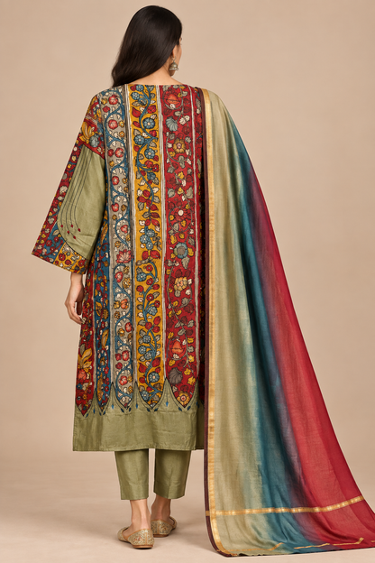 Semi Stitched Chanderi Formal Suitset