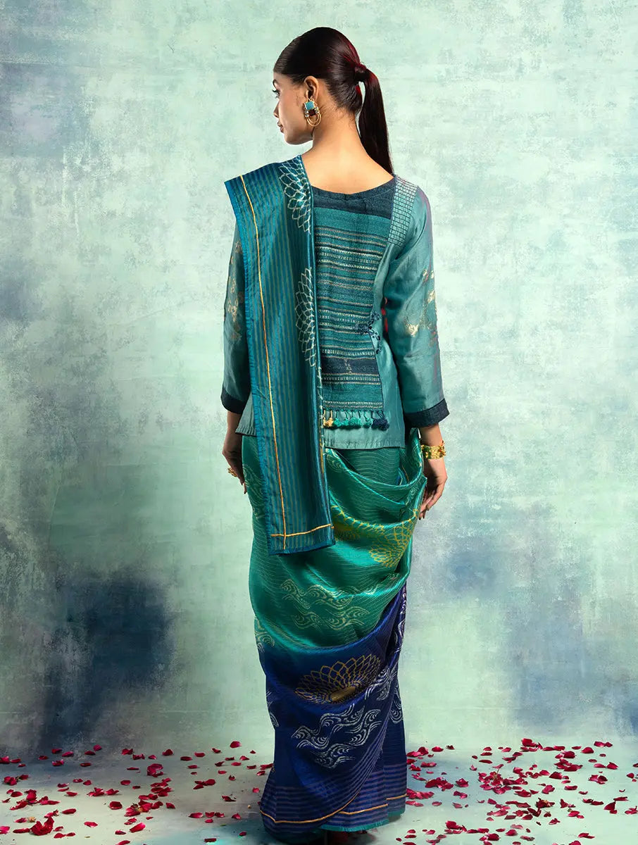 Block Printed Pure Silk Saree VISHAL KAPUR STUDIO