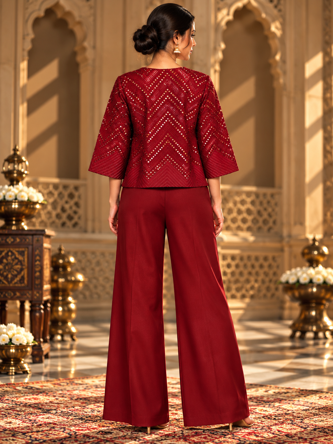 Formal Aaroh Vermilion Embellished Georgette Short Jacket