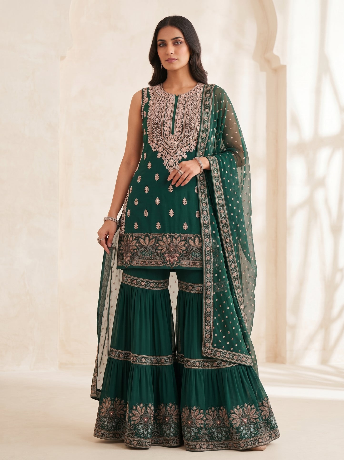 Plum Purple Embroidered Georgette | Couture Sharara Set