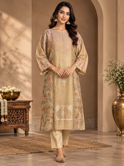 Semi Stitched Chanderi  Formal kurta