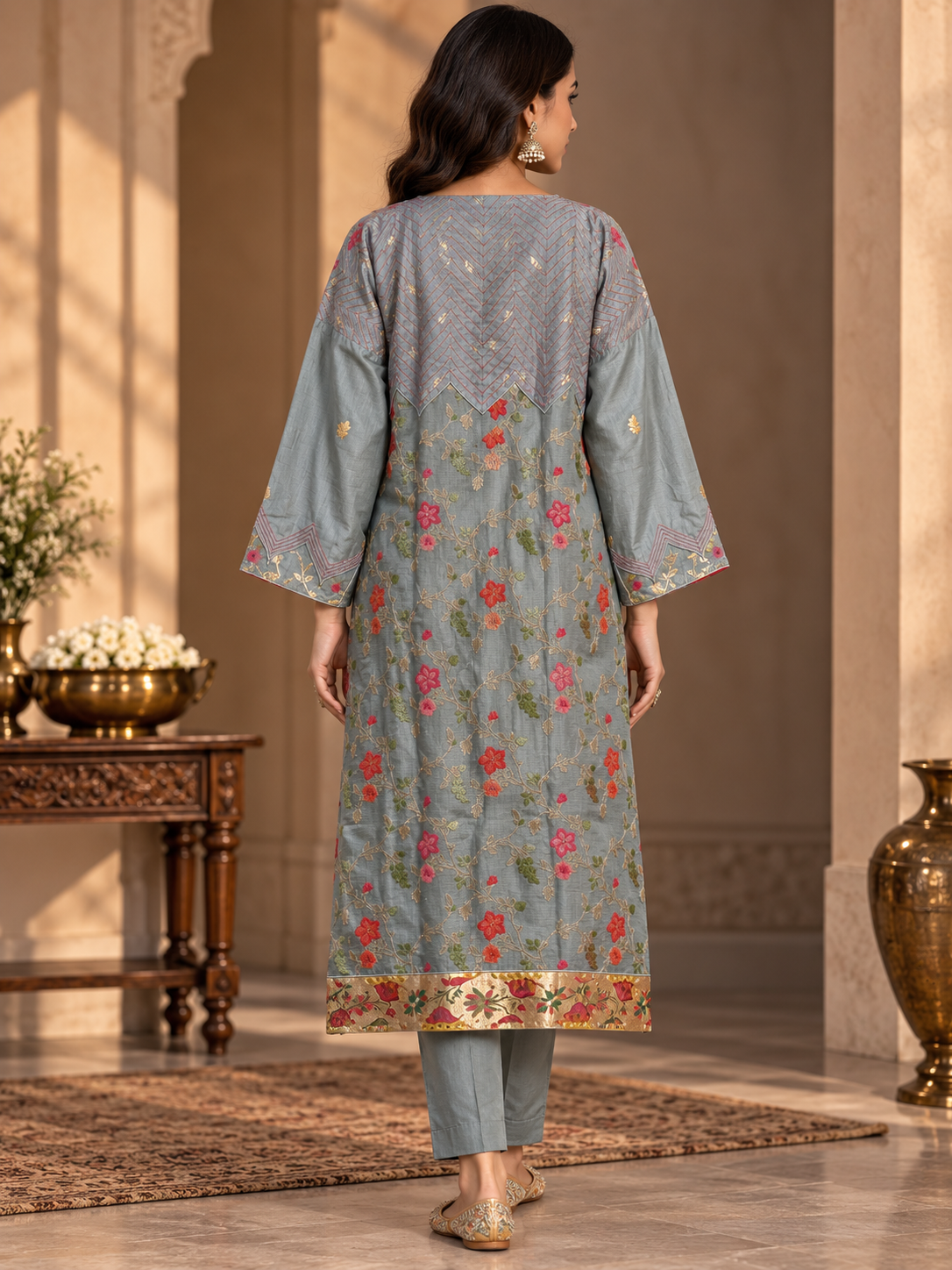 Semi Stitched Chanderi  Formal kurta