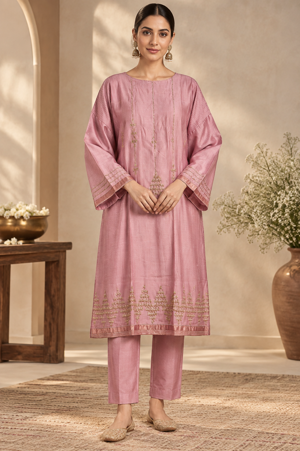 Semi Stitched Chanderi  Formal kurta