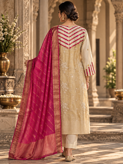 Semi Stitched Chanderi Formal Suitset