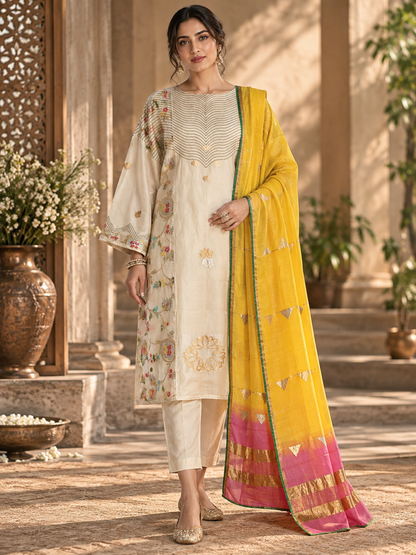 Semi Stitched Chanderi Formal Suitset