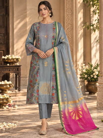 Semi Stitched Chanderi Formal Suitset