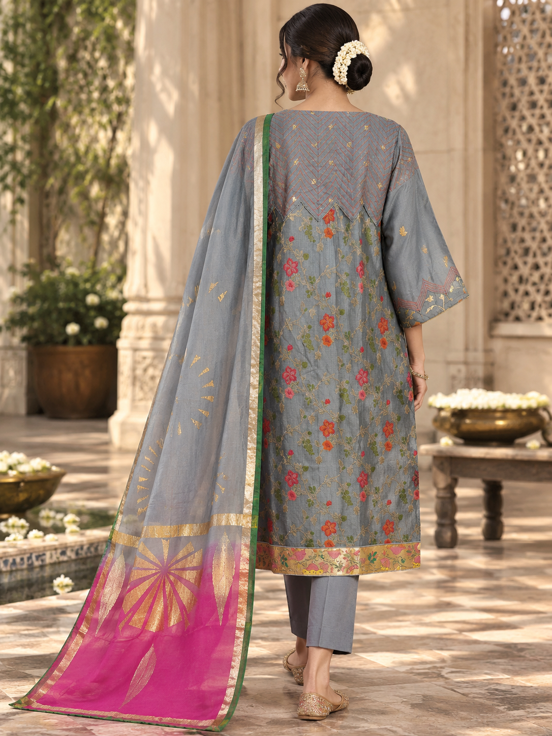 Semi Stitched Chanderi Formal Suitset