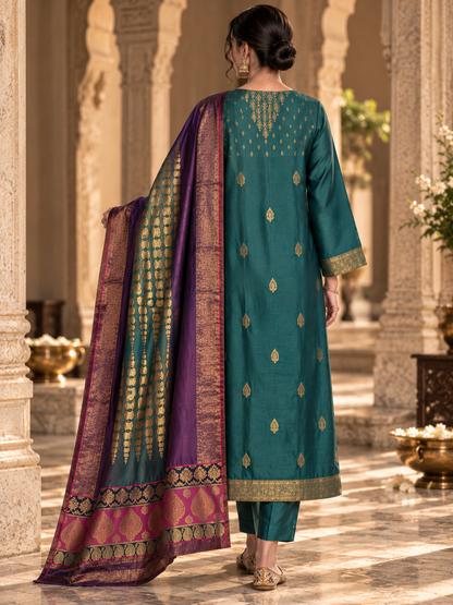 Semi Stitched Chanderi Formal Suitset