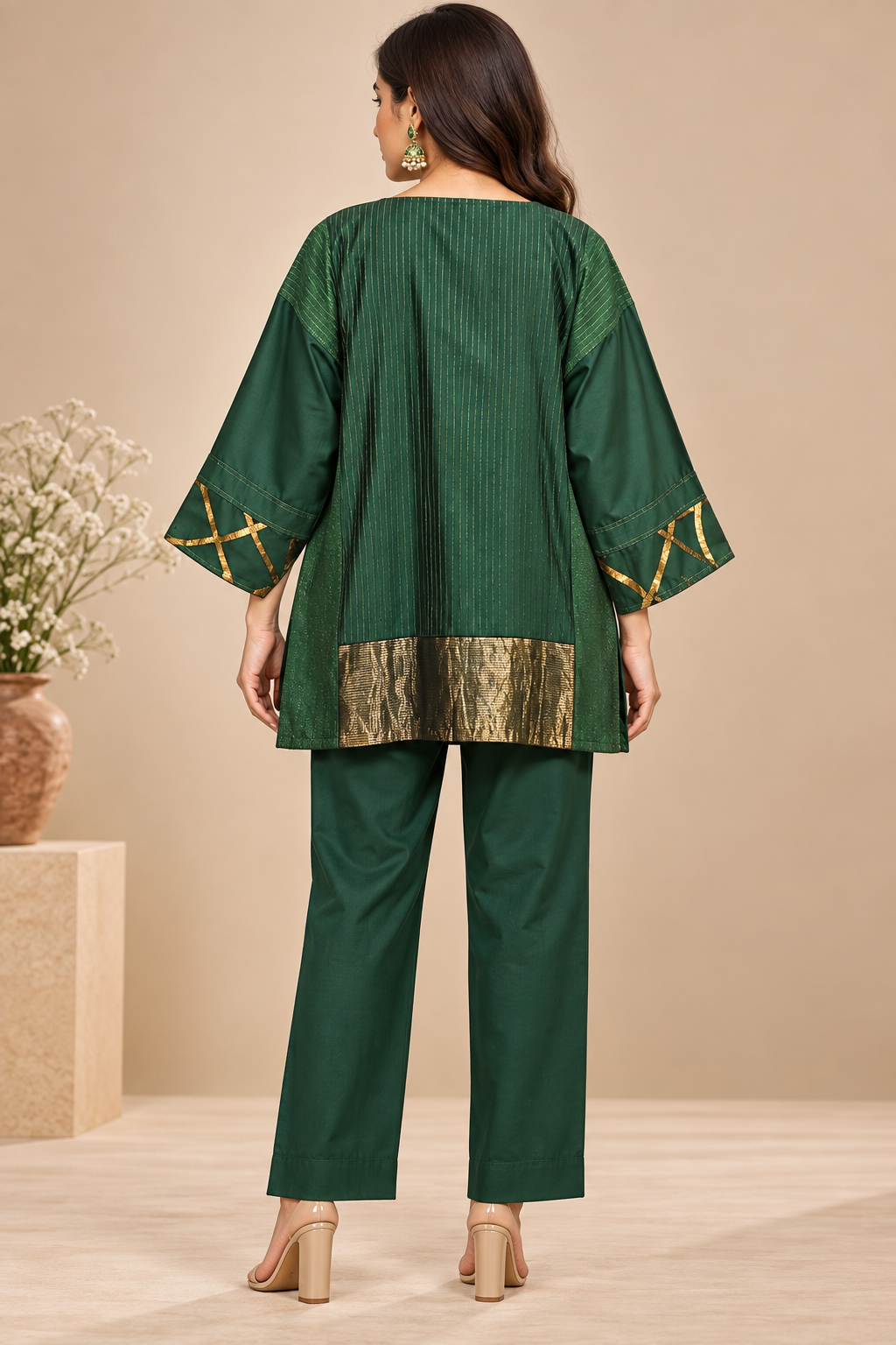 SemiStitched zariwoven Green chanderi Tunic