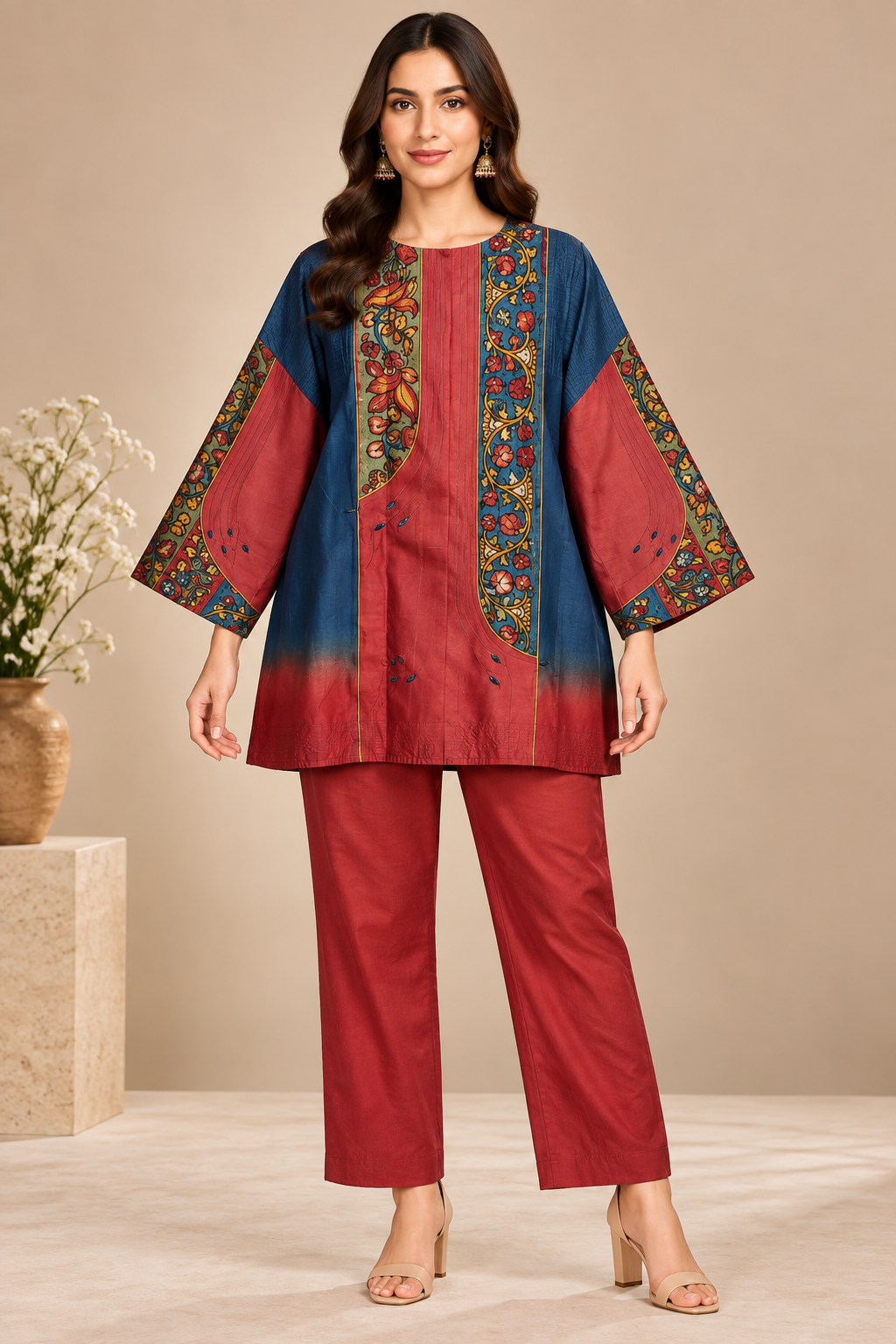 Semi Stitched Chanderi Kalamkari Short Tunic
