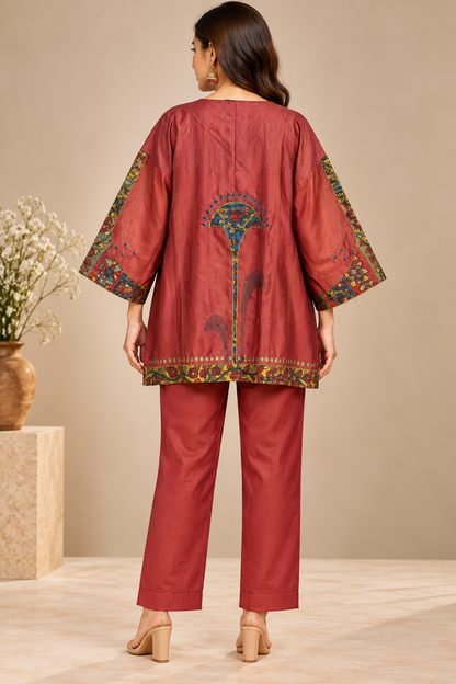 Semi Stitched Chanderi Kalamkari Short Tunic