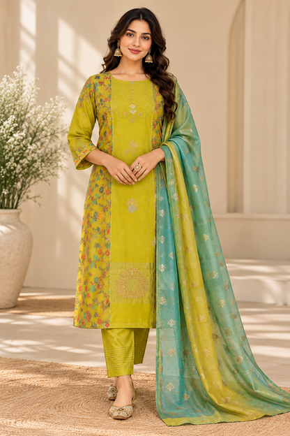 Semi Stitched Chanderi Formal Suitset
