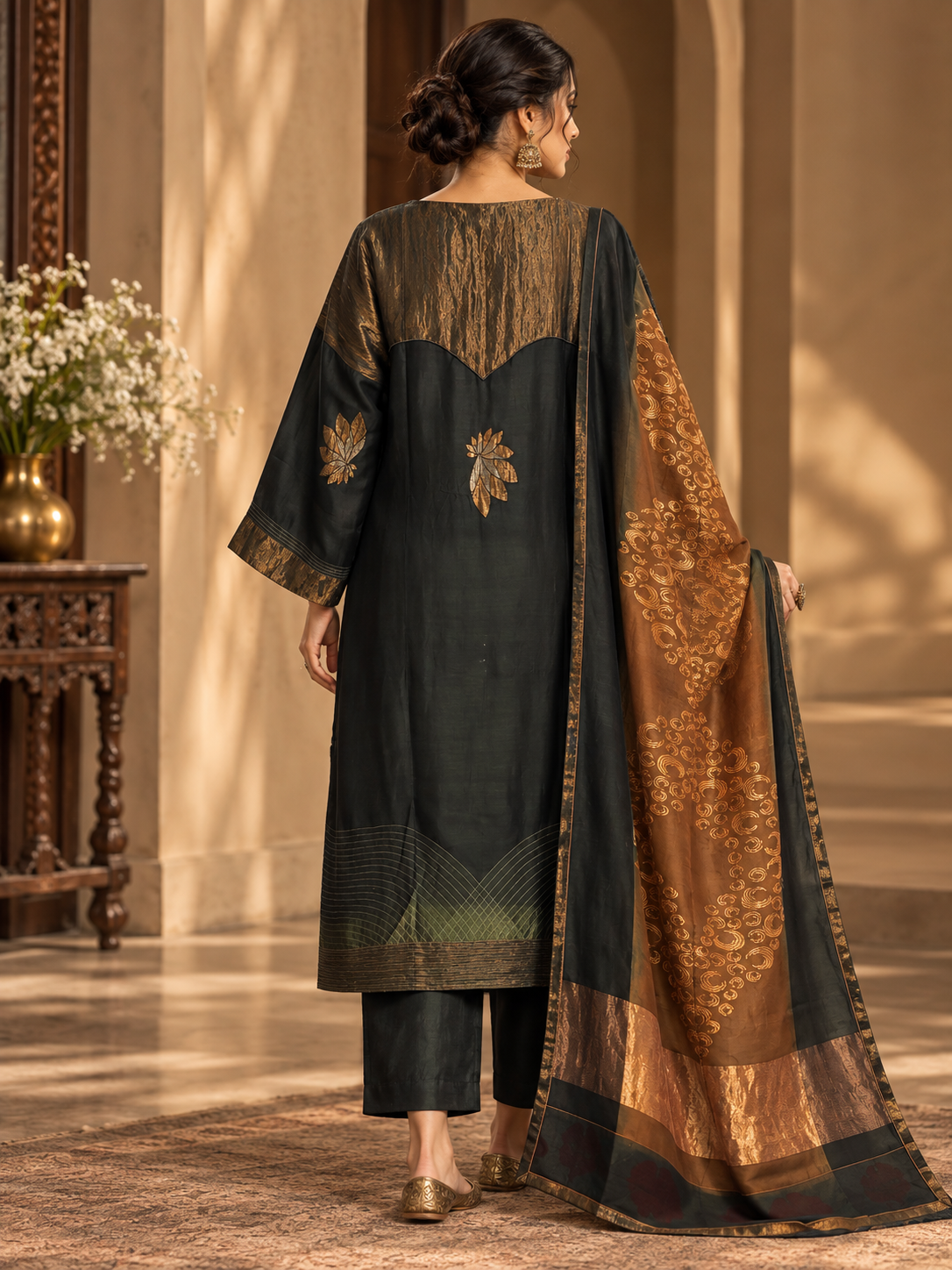 Semi Stitched Chanderi Formal Suitset