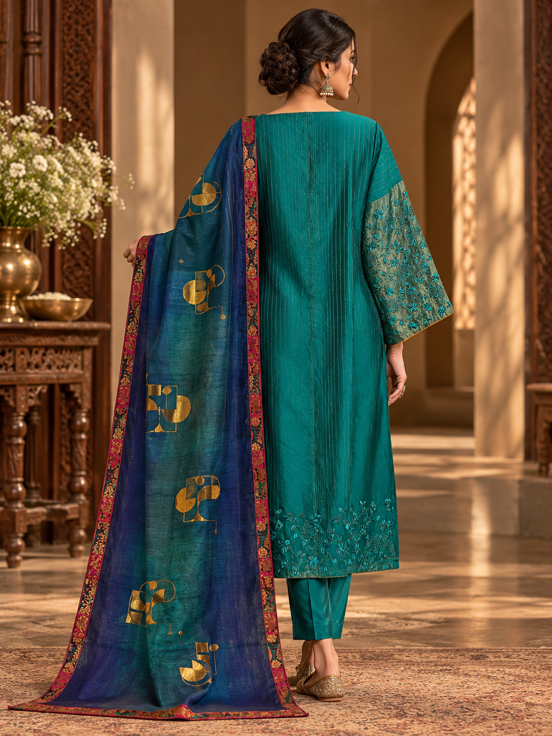 Semi Stitched Chanderi Formal Suitset