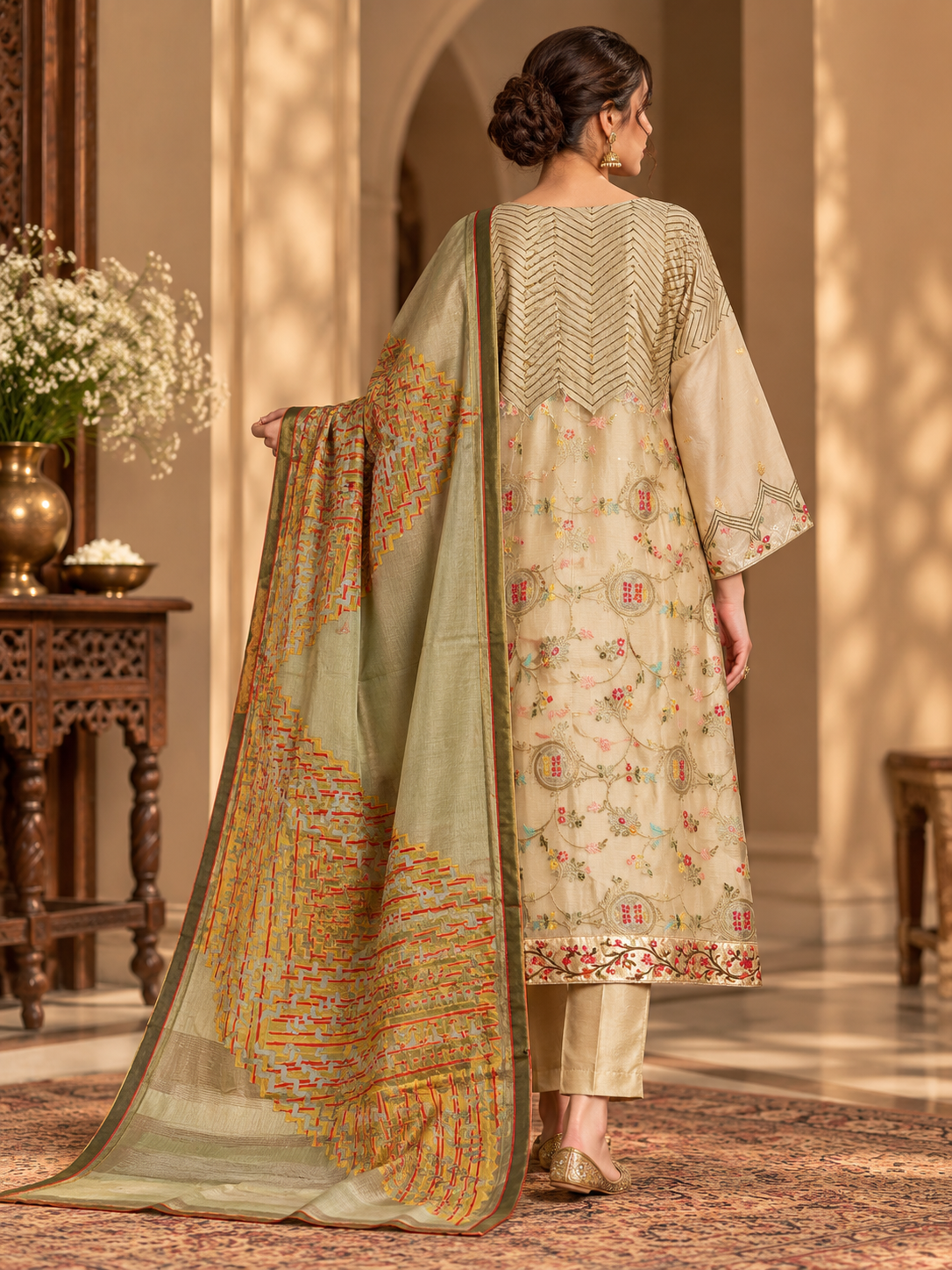 Semi Stitched Chanderi Formal Suitset