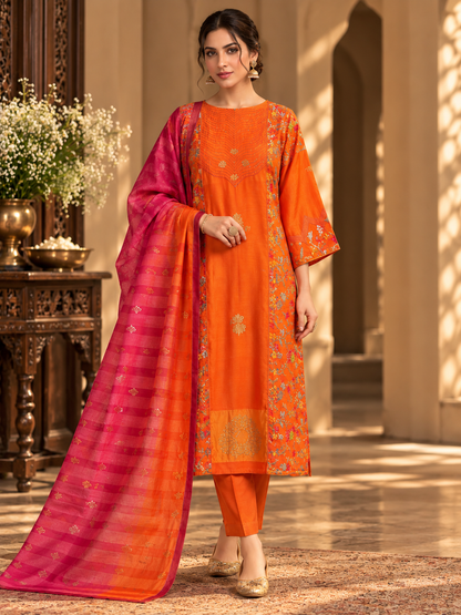 Semi Stitched Chanderi Formal Suitset