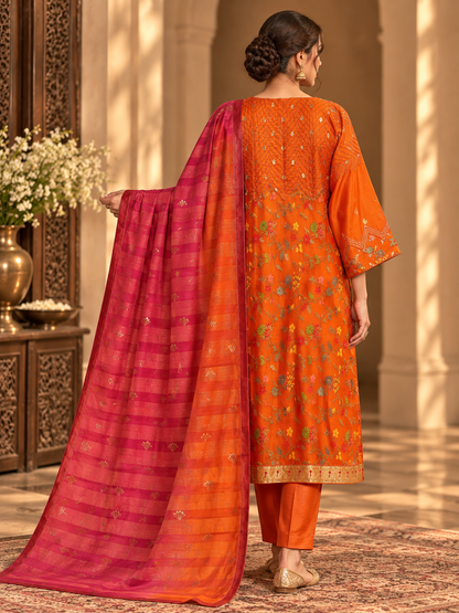 Semi Stitched Chanderi Formal Suitset