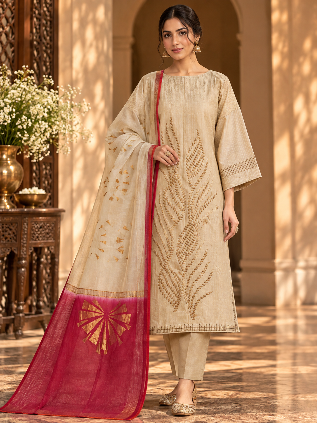Semi Stitched Chanderi Formal Suitset