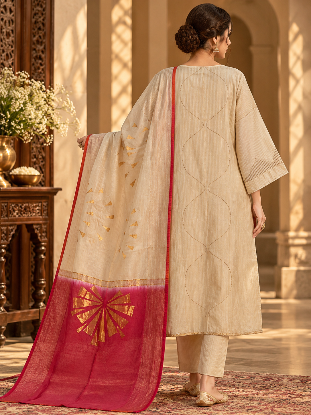 Semi Stitched Chanderi Formal Suitset