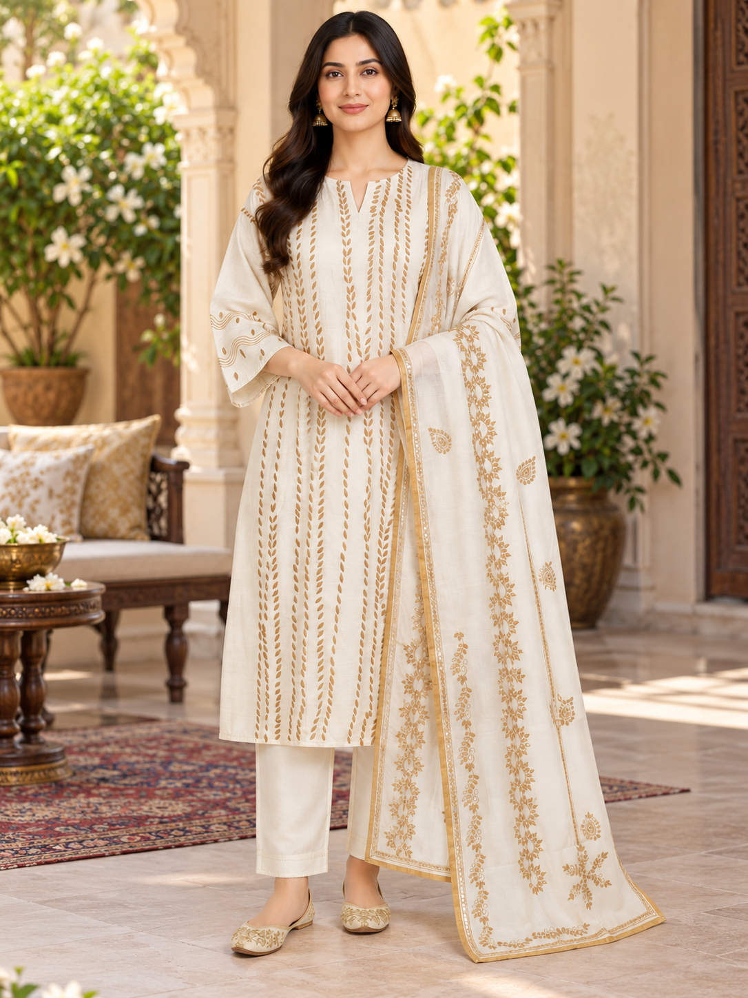 Semi Stitched Chanderi Formal Suitset
