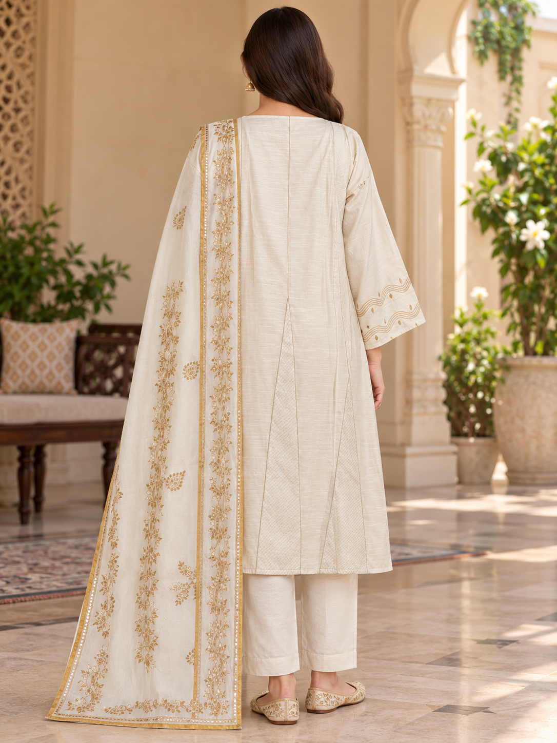 Semi Stitched Chanderi Formal Suitset