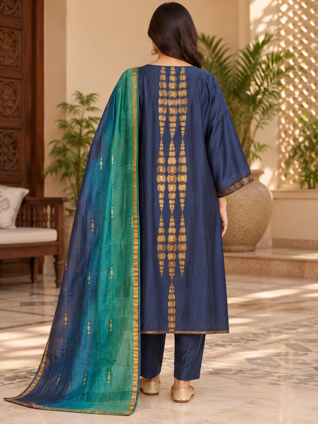 Semi Stitched Chanderi Formal Suitset