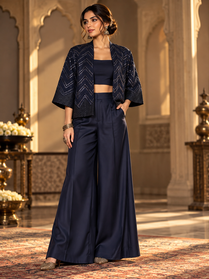 Formal Avi Midnight Navy Chevron Embellished Jacket