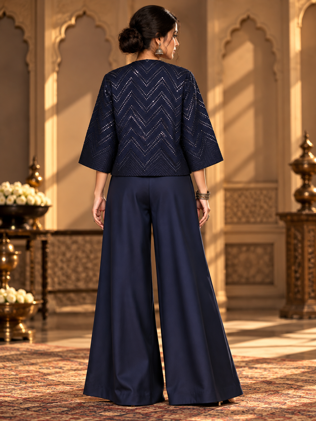 Formal Avi Midnight Navy Chevron Embellished Jacket