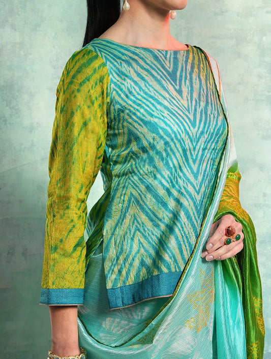 Contemporary Designer Semi-Stitched Blouse - Handcrafted in Rajasthan with Traditional Shibori Lehariya Techniques VISHAL KAPUR STUDIO