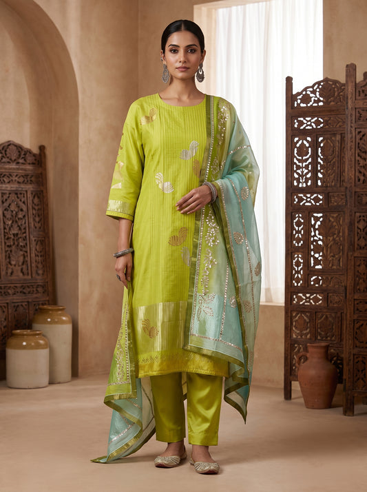Semi Stitched Chanderi Formal Suitset