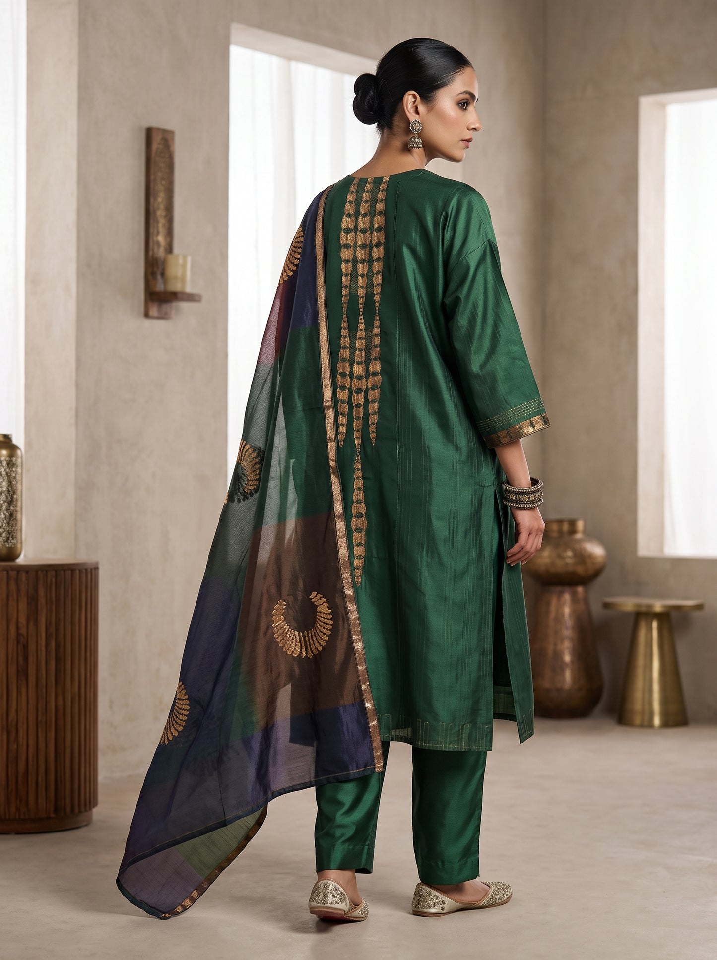 Semi Stitched Chanderi Formal Suitset