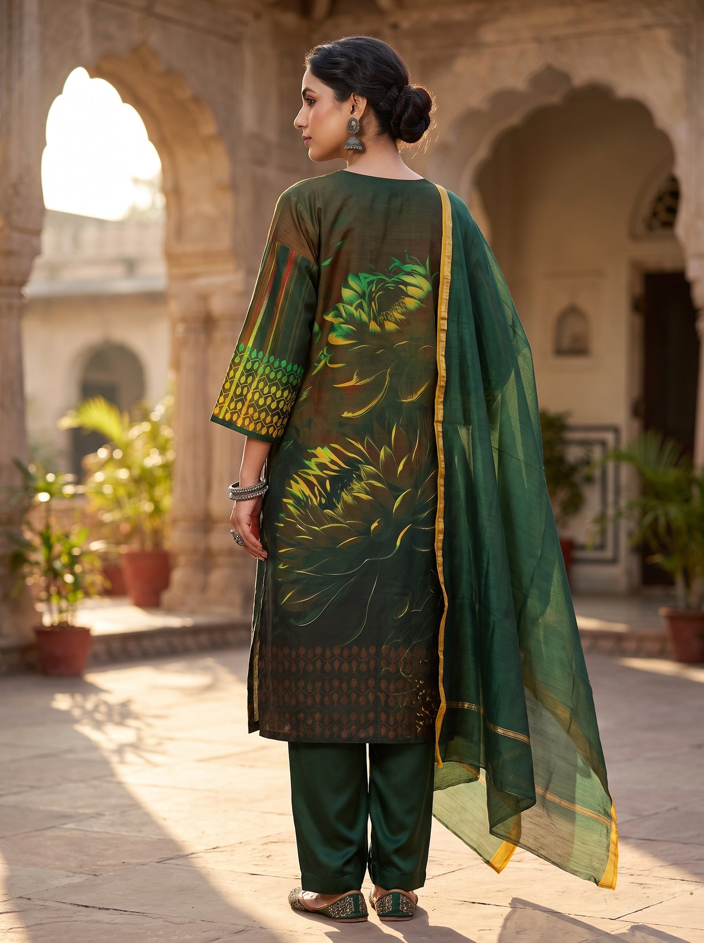 Semi Stitched Chanderi Casual Suitset