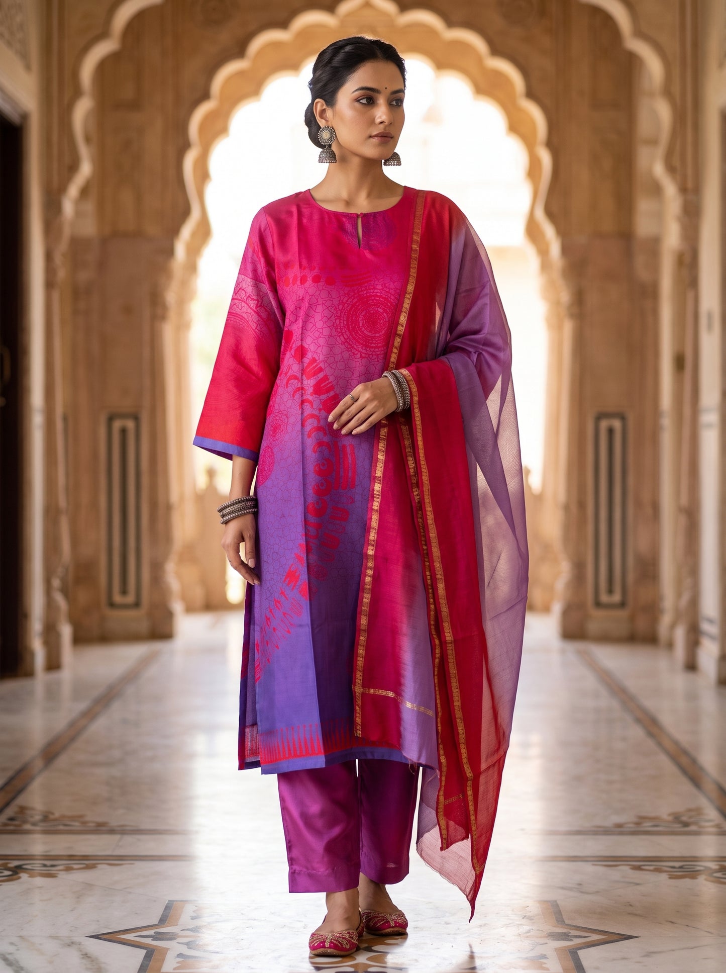 Semi Stitched Chanderi Casual Suitset