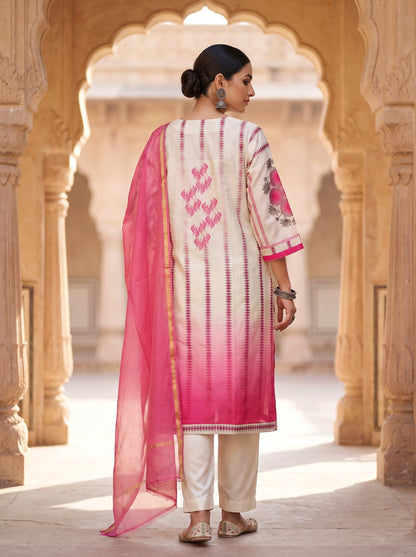 Semi Stitched Chanderi Casual Suitset