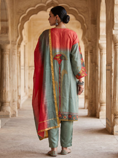 Semi Stitched Chanderi Formal Suitset
