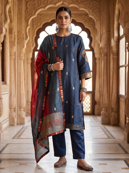 Semi Stitched Chanderi Formal Suitset